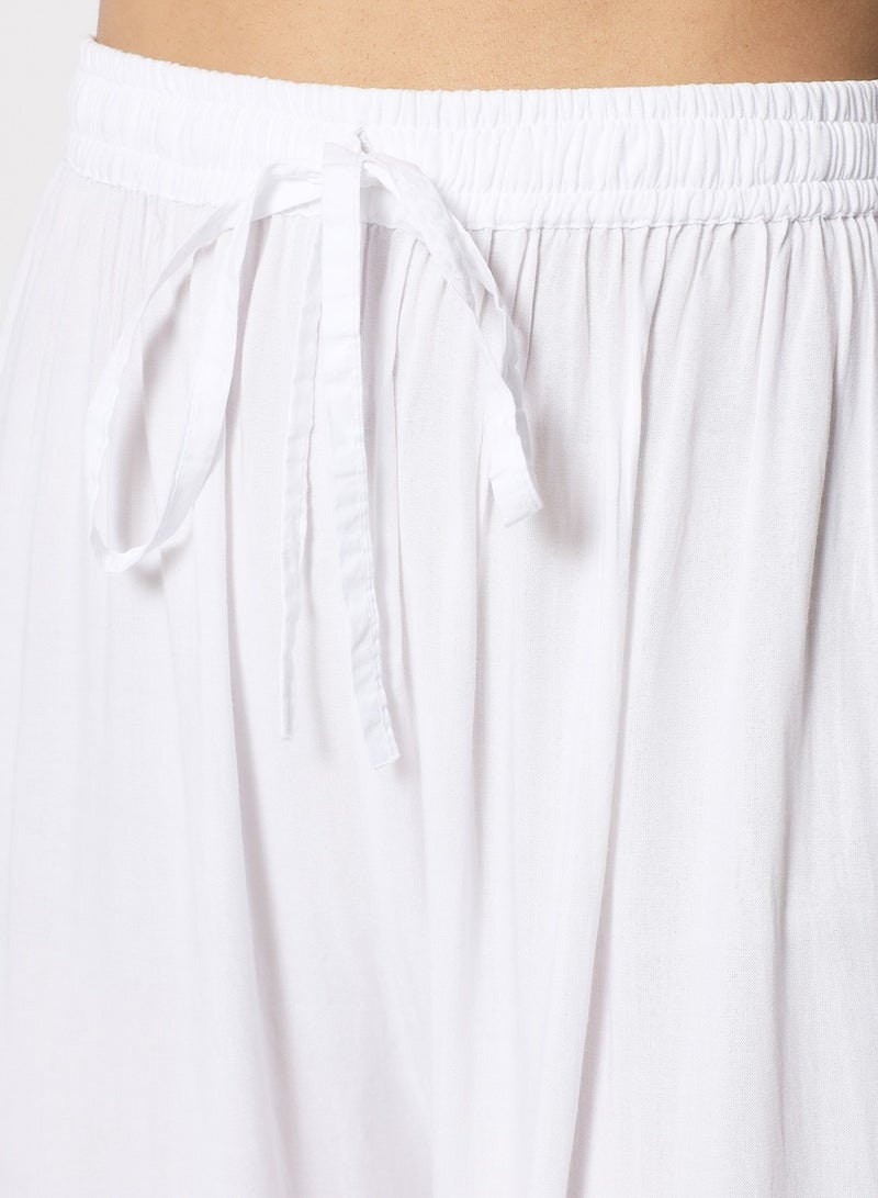 الايا مطرزة يدوياً شيكانكاري نسائية قطن أبيض بالازو - Image 5