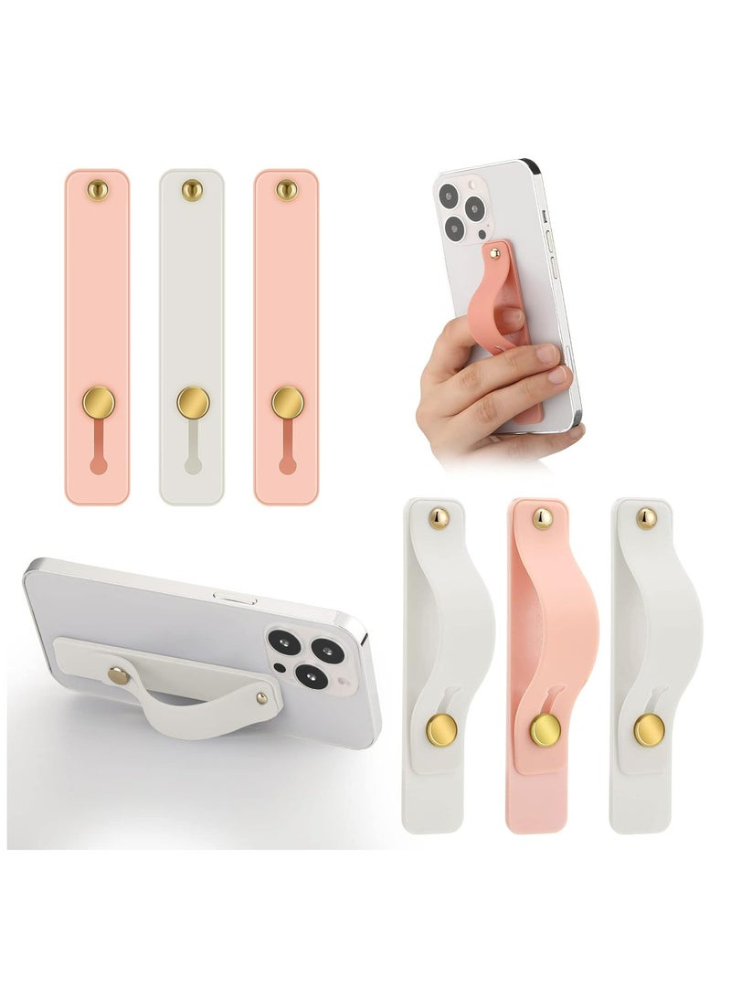 Loquat 6 Pcs Phone Strap Grip Holder Phone Finger Strap Stand Universal Finger Kickstand(Pink, White) - Image 1