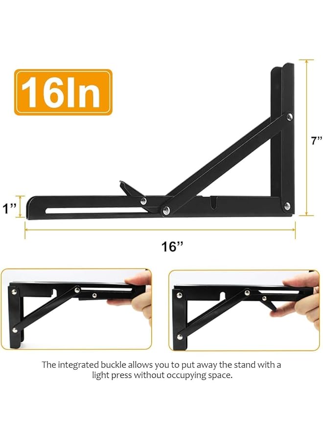 The Bros Pair Of Folding Shelf Brackets, 16 Inch Stainless Steel Brackets, Triangular Brackets, For Bench Table Bookshelf Wooden Furniture, Shelf Hinge Wall Mounted, Space Saving, Max Load: 150lb (40cm) - Image 3