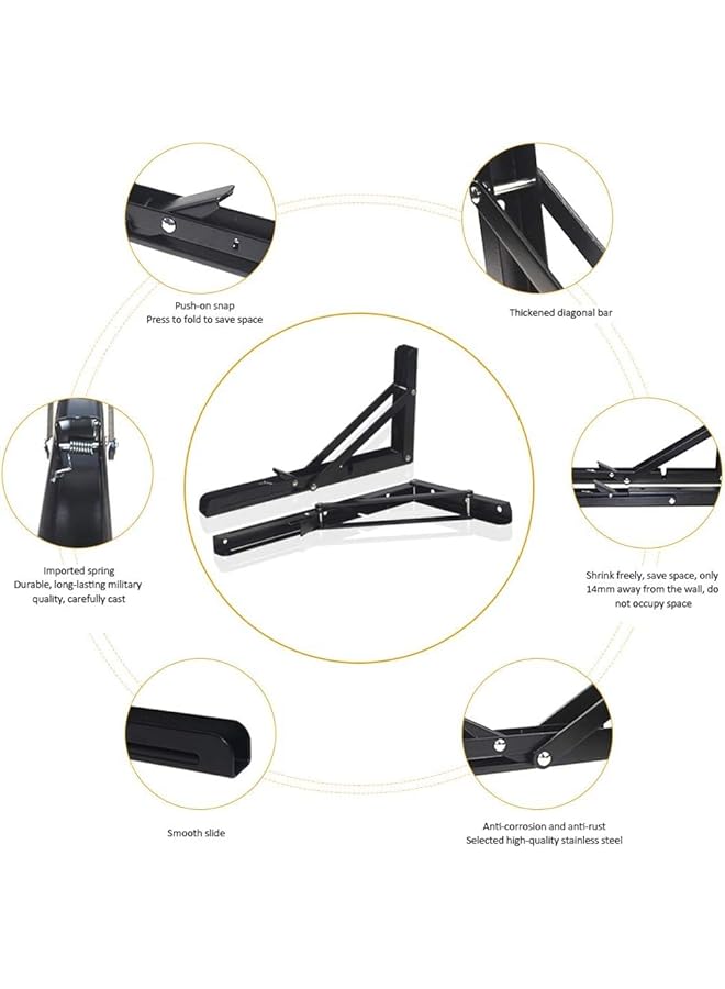 The Bros Pair Of Folding Shelf Brackets, 16 Inch Stainless Steel Brackets, Triangular Brackets, For Bench Table Bookshelf Wooden Furniture, Shelf Hinge Wall Mounted, Space Saving, Max Load: 150lb (40cm) - Image 5