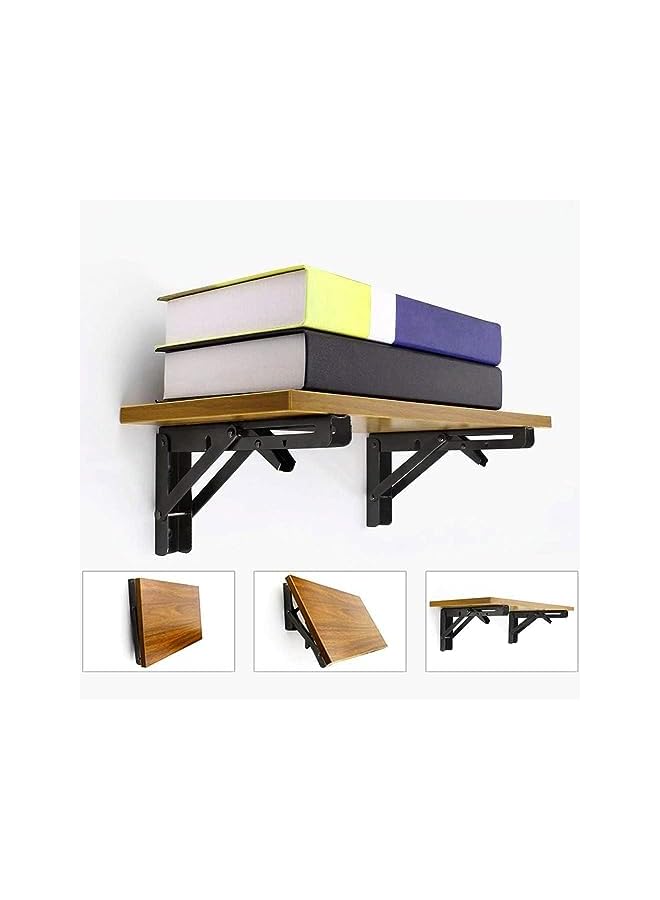 The Bros Pair Of Folding Shelf Brackets, 16 Inch Stainless Steel Brackets, Triangular Brackets, For Bench Table Bookshelf Wooden Furniture, Shelf Hinge Wall Mounted, Space Saving, Max Load: 150lb (40cm) - Image 2