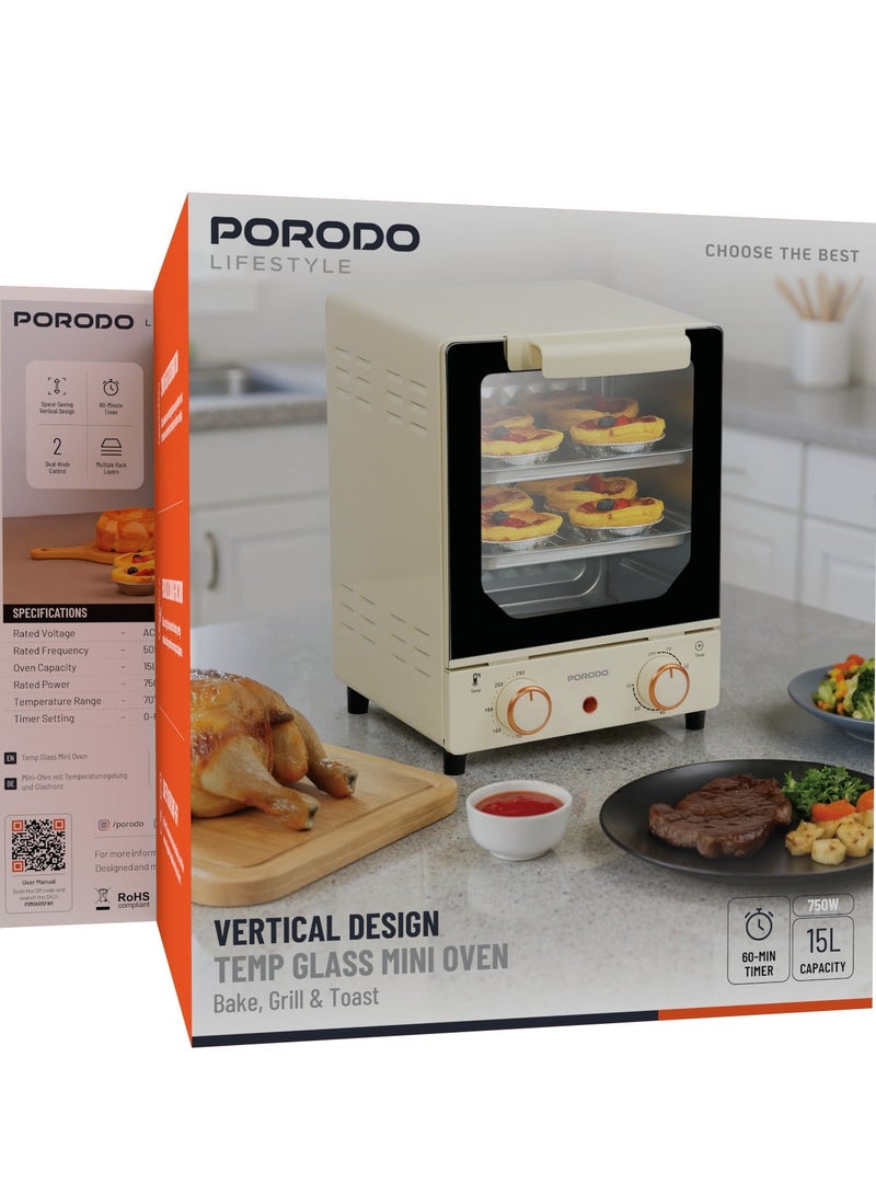 بورودو فرن ميني زجاجي حراري، أوضاع متعددة الوظائف، خبز وشوي وتحميص، إيقاف تلقائي، مثالي لإعادة التسخين، إذابة الثلج، الطهي، سعة 15 لتر، 750 واط - Image 4