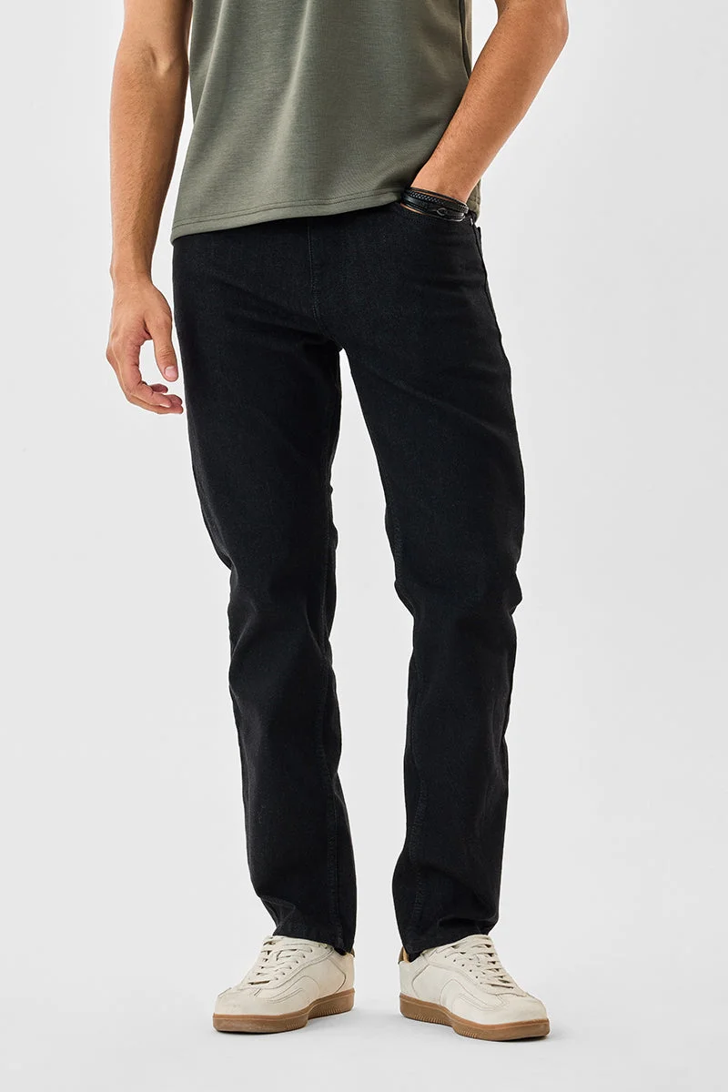 SNITCH Black Solid Relaxed Casual Jeans