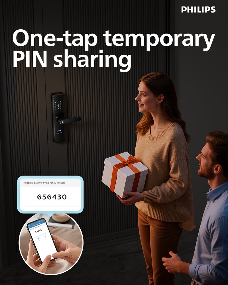 Philips DDL603E-5HWS Smart Lock with Wi-Fi, EasyKey App Control, Fingerprint, RFID, PIN Code, Mechanical Key, Temporary PINs, Semiconductor Fingerprint Unlock (≤0.5s Recognition), Safe Handle Mode Black - Image 4