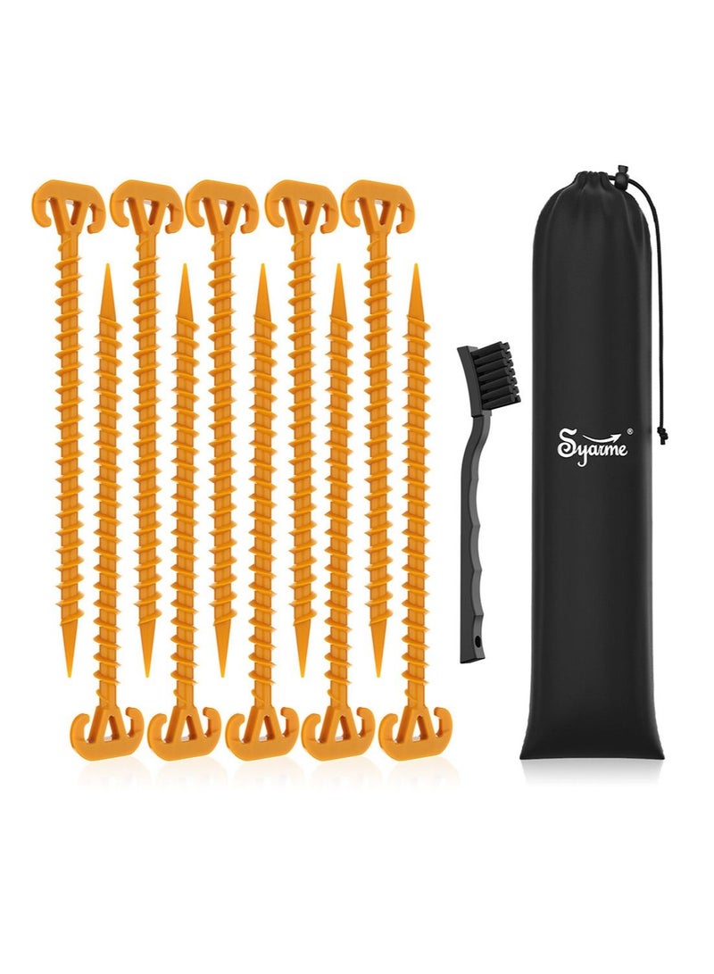 Syarme Sand Stakes Beach Ground Anchor 11"/28cm Syarme Sand Stake for Immobilizing Animals, Tents, Canopies, Beach Blankets, Etc. On Beaches and Lawns, Tent Stakes 10-Pack, Includes Brush and Bag  - Image 1