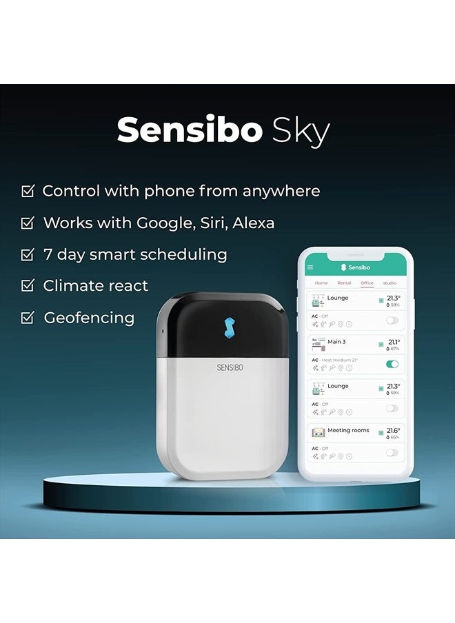 Sensibo - Sky, Smart Wireless Air Conditioner Controller. Quick & Easy DIY Installation. Maintains Comfort with Energy Efficient. Automatic Wifi Thermostat Control App. Google, Alexa and Siri Compatible - Image 1
