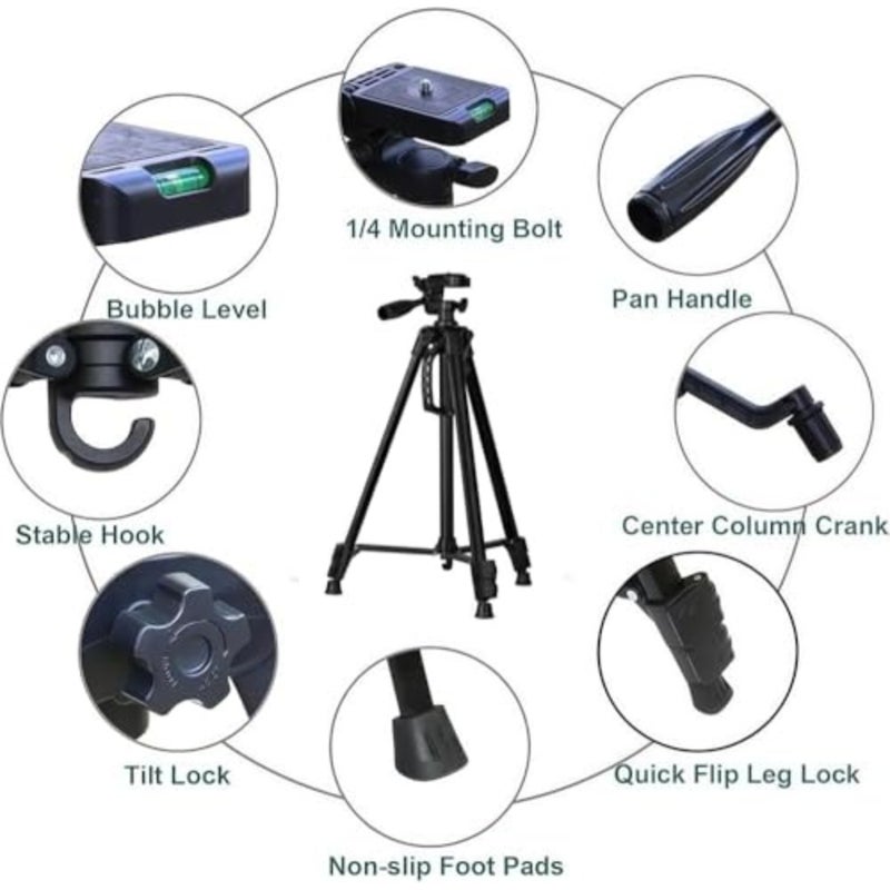 Tripod 55inch/140cm, Foldable Aluminum Lightweight Phone Camera Tripod Stand, Phone Holder and Bag for Travel Video Photography/Live Stream/Video Recording/Photo, with Carry Bag - Image 4