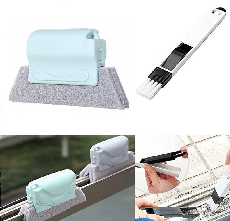 SpiderJuice SpiderJuice 2Pc Combo Small Handheld Window Groove Frame Track Cleaner with Scrubbing Pads and Mini Dustpan Cleaning Brush for Dirt Dust Removing Ideal for Keyboard AC Vents Random Color 