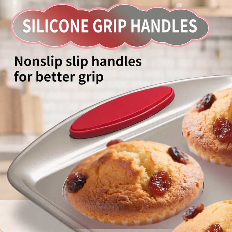 Shinsin Mini Muffin Pan, 24 Tin Cupcake Pan, Nonstick Small Muffin Tray with Silicone Grip Handles, Durable Mini Cheesecake Cup Cake Pans for Baking, 2-PACK,Gold - Image 4