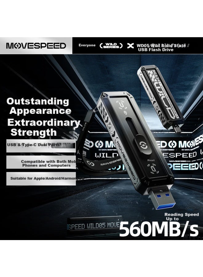 Move Speed 1Tb Usb3.2/Type-C Dual Interface Solid State Flash Drive, High-Speed Mobile Phone Usb Drive, Large Capacity Portable Solid State Flash Drive, Read Speed 560Mb/S, Wild Wd05 - Image 1