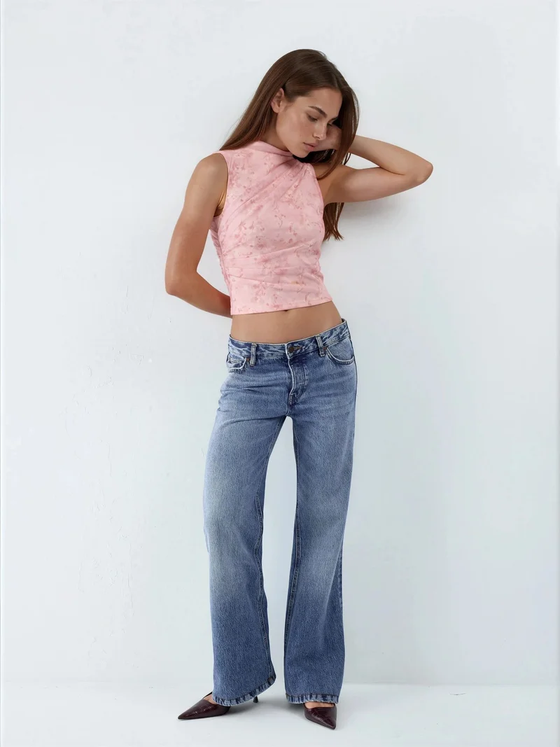 Hiccup Pink Floral Print Crew Neck Crop Top for Women | Best Price UAE