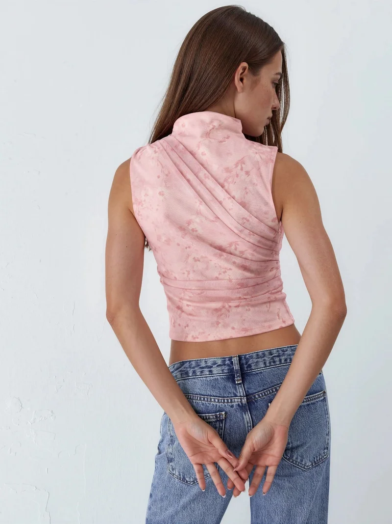 Hiccup Pink Floral Print Crew Neck Crop Top for Women | Best Price UAE
