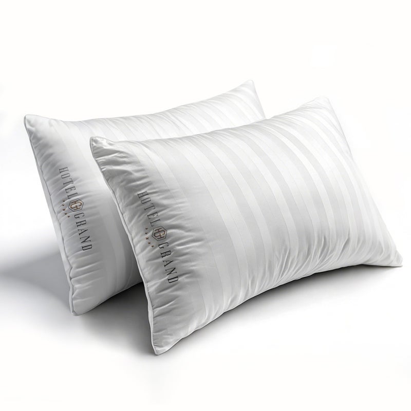 Hotel Grand SoftyAround Feather Down Pillows Queen Size Set of 2 Packs White Strip 100 Cotton Fabric Bed Pillows for All Position Sleepers28x202 Packs