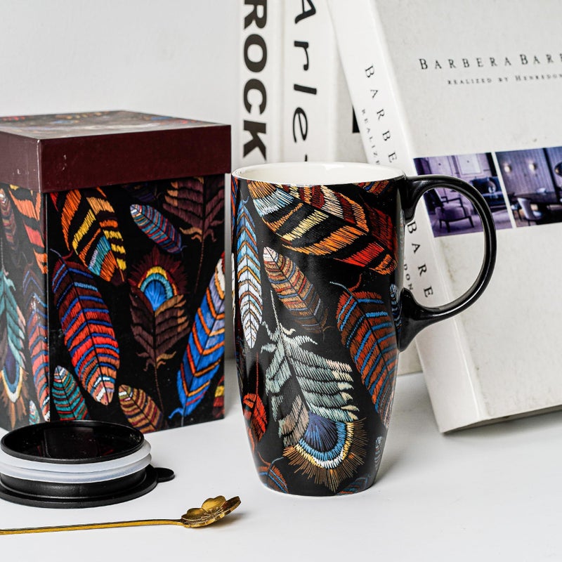 Topadorn 17oz Ceramic Travel Mug with Lid & Handle, Porcelain Coffee Cup with Gift Box, Dishwasher & Microwave Safe, for Latte,Tea, Cocoa, Milk, Home & Office - Image 5