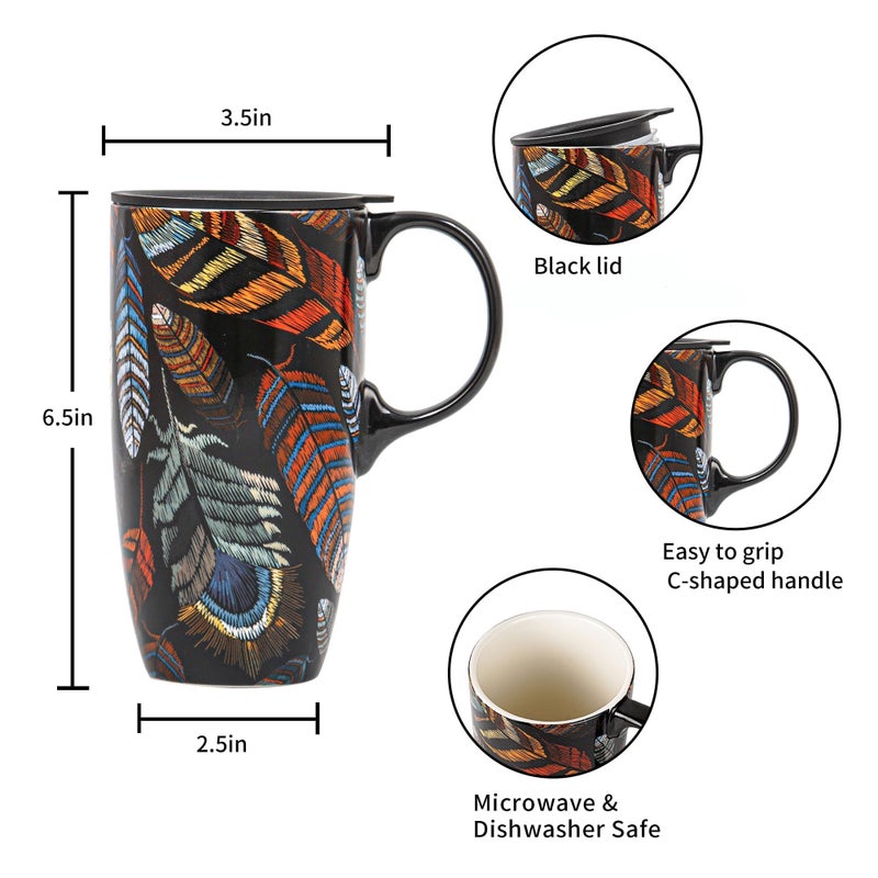 Topadorn 17oz Ceramic Travel Mug with Lid & Handle, Porcelain Coffee Cup with Gift Box, Dishwasher & Microwave Safe, for Latte,Tea, Cocoa, Milk, Home & Office - Image 2
