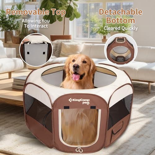 KingCamp Dog Playpen, Portable Foldable Cat Kitten Puppy Tent Crates 29"/36"/50" Pop Up Pet Playpen with Zippered Bottom & Cover for Indoor Outdoor Use (Small, Khaki) - Image 4