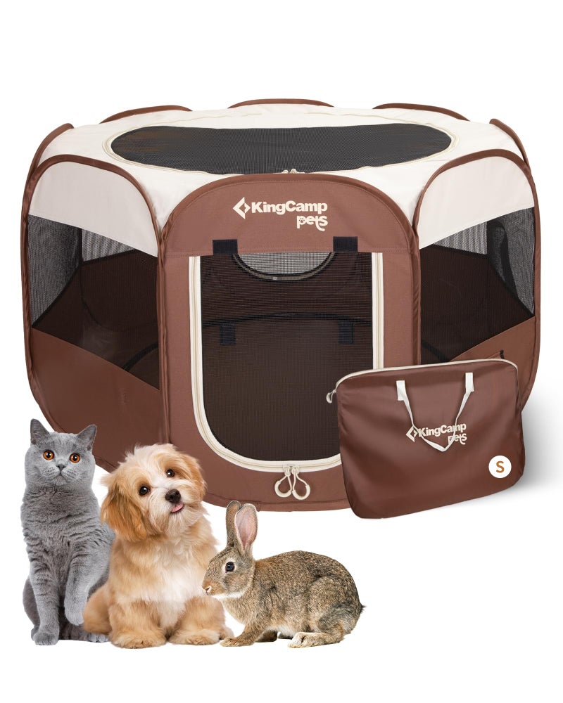 KingCamp Dog Playpen, Portable Foldable Cat Kitten Puppy Tent Crates 29"/36"/50" Pop Up Pet Playpen with Zippered Bottom & Cover for Indoor Outdoor Use (Small, Khaki) - Image 5
