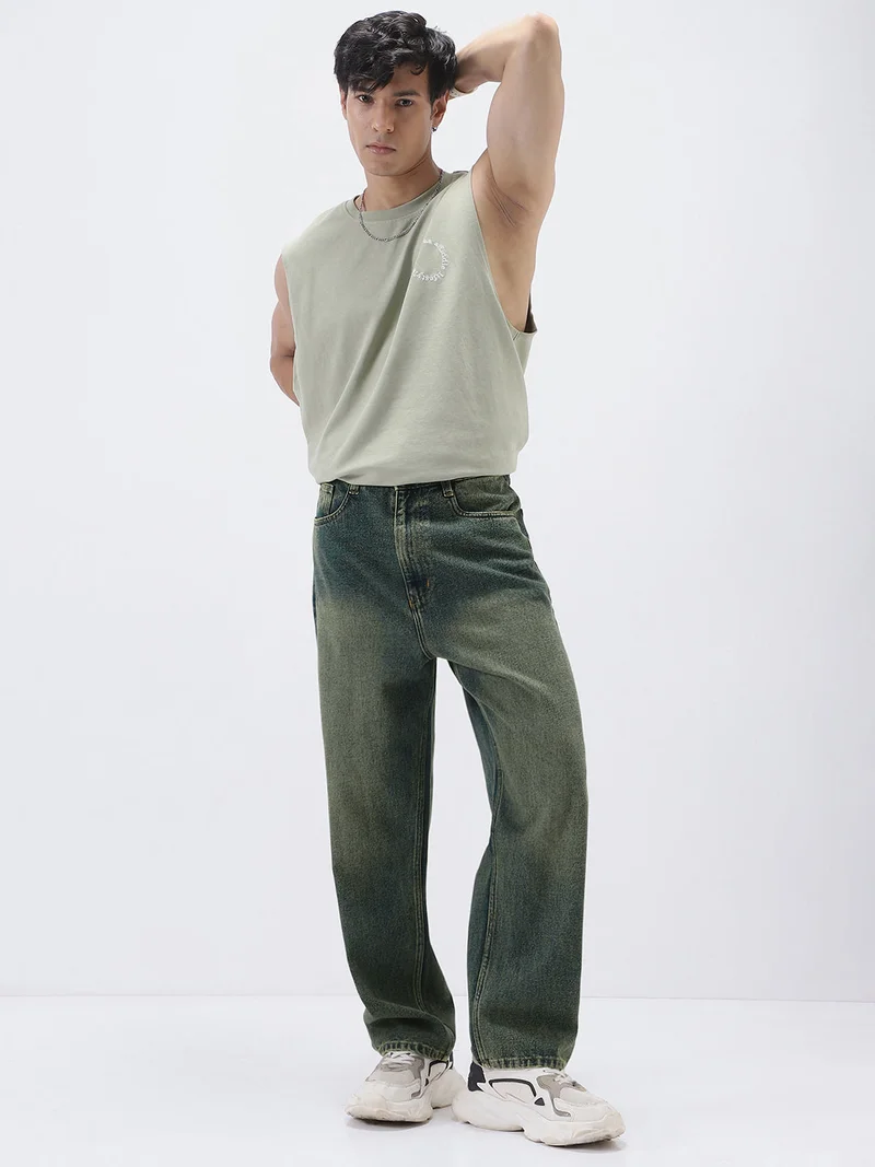 Urbano Fashion  Urbano Fashion Men's Blue Loose Baggy Fit Heavy Washed Jeans Non-Stretchable  | Best Price UAE