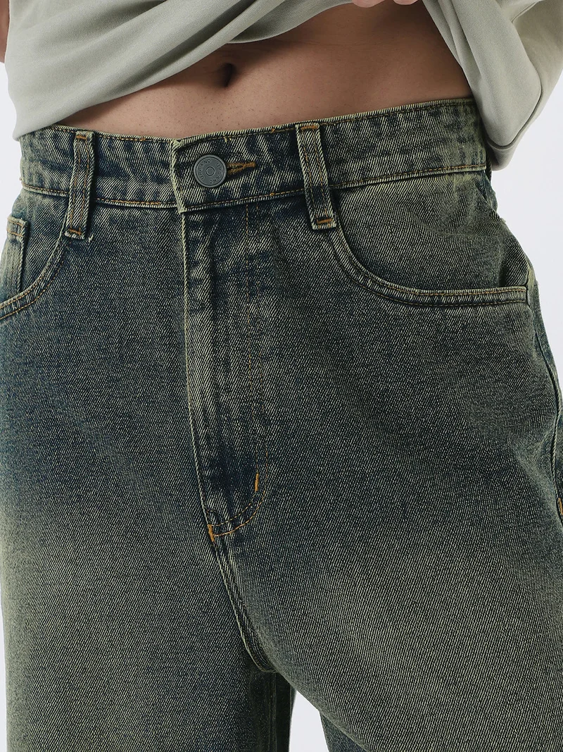 Urbano Fashion  Urbano Fashion Men's Blue Loose Baggy Fit Heavy Washed Jeans Non-Stretchable  | Best Price UAE