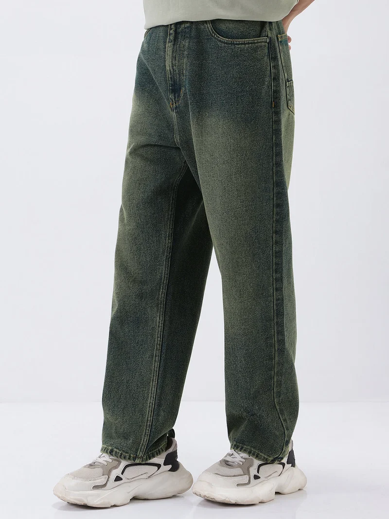 Urbano Fashion  Urbano Fashion Men's Blue Loose Baggy Fit Heavy Washed Jeans Non-Stretchable  | Best Price UAE