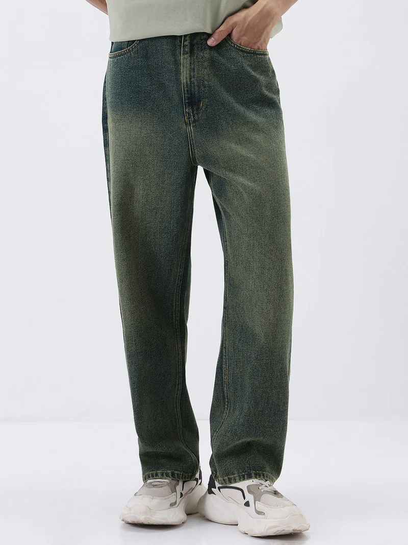 أوربانو فاشن جينز رجالي أوربانو أزرق فضفاض واسع ثقيل مغسول غير قابل للتمدد