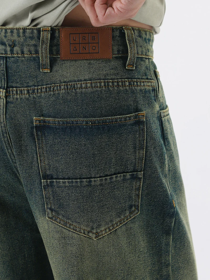 Urbano Fashion  Urbano Fashion Men's Blue Loose Baggy Fit Heavy Washed Jeans Non-Stretchable  | Best Price UAE