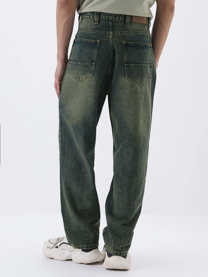 Urbano Fashion  Urbano Fashion Men's Blue Loose Baggy Fit Heavy Washed Jeans Non-Stretchable  | Best Price UAE