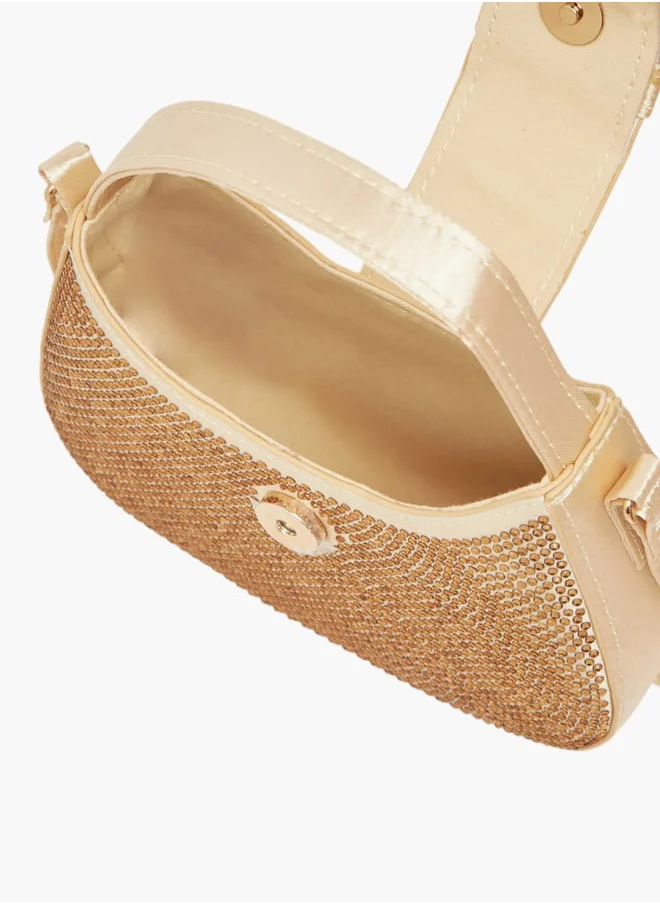 باربي Girls Embellished Crossbody Bag with Strap Handle and Button Closure