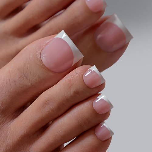 BTArtbox Press On Toenails LampCurable Sharp Square Toe Nail Press Ons with Glue for Women SemiTransparent French Tip Fake Toe Nail Tips in 15 Sizes 30 Toenails Kit Maam - Image 1