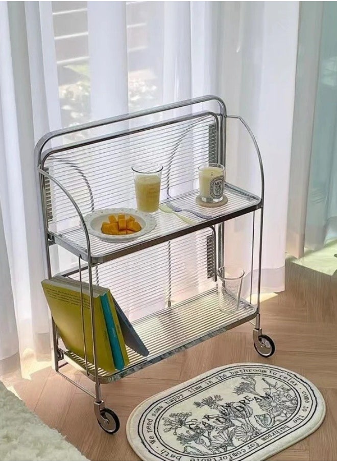 Double Layered Folding Storage Rack Rolling Cart Fashionable Folding Cart Mobile Coffee Table Glass Dining Car Metal Multifunctional Cart Indoor Home Furnishings - pzsku/ZD05A48AB3B5A3E15FEDDZ/45/_/1722569801/51c751e1-a289-4fe3-9fb3-e258216d2f61