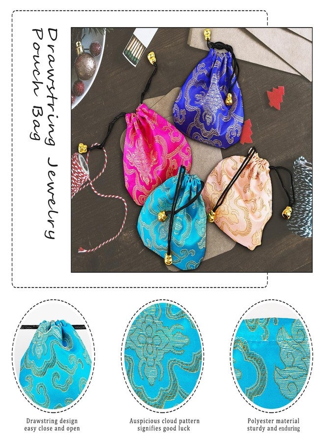 Lzttyee 30Pcs Silk Brocade Embroidered Drawstring Jewelry Pouch Bag Gift Bags Baskets Drawstring Coin Purse (Random Color) - Image 3