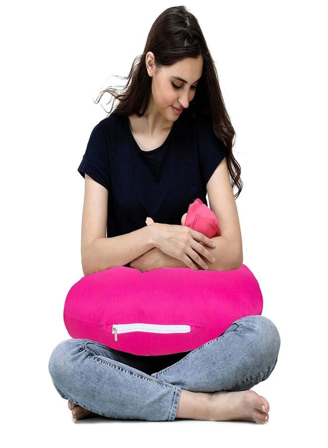 GET IT Cotton 5-in-1 Feeding Pillow with Detachable Cover | New Born Portable Breast Feeding Pillow for Baby | Infant Support for Baby and Mom (Full Pink) - Image 1