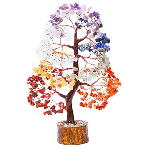 HindCraft Seven Chakra Crystal Tree Good Luck Showpiece for Home Decor Items Crystals Gemstones Bonsai Money Tree for Good Luck, Decoration Gift Item, Copper Wire, 10-12 inch - Image 5