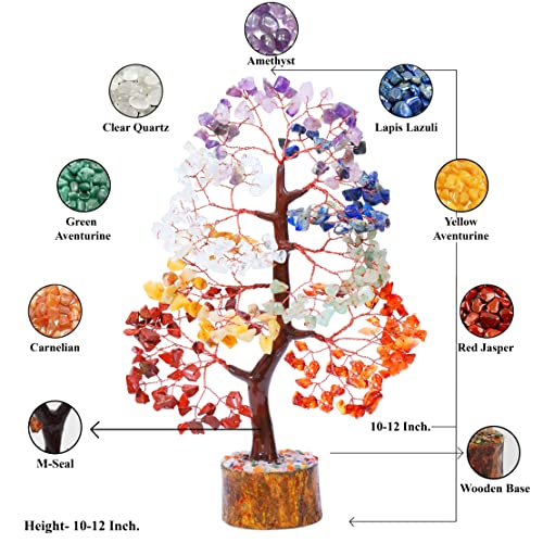 HindCraft Seven Chakra Crystal Tree Good Luck Showpiece for Home Decor Items Crystals Gemstones Bonsai Money Tree for Good Luck, Decoration Gift Item, Copper Wire, 10-12 inch - Image 2