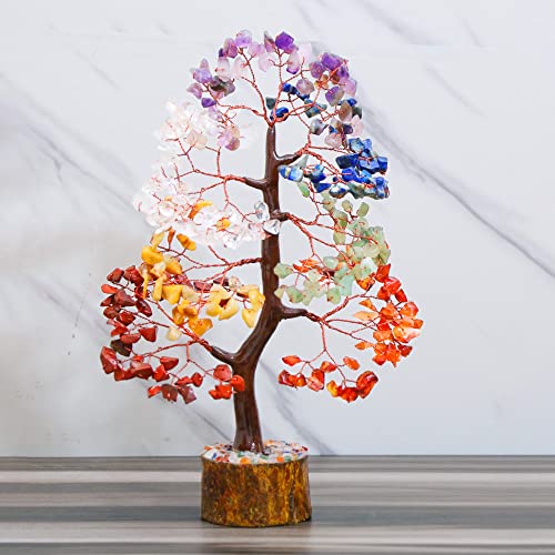 HindCraft Seven Chakra Crystal Tree Good Luck Showpiece for Home Decor Items Crystals Gemstones Bonsai Money Tree for Good Luck, Decoration Gift Item, Copper Wire, 10-12 inch - Image 3