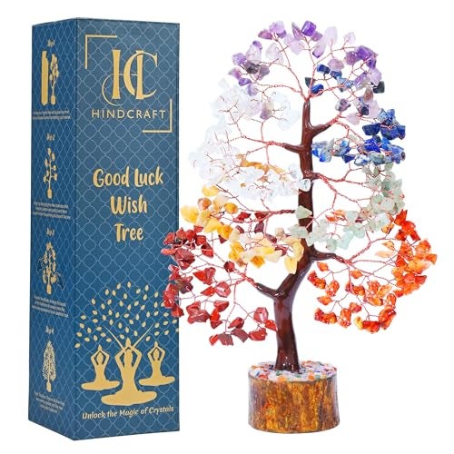HindCraft Seven Chakra Crystal Tree Good Luck Showpiece for Home Decor Items Crystals Gemstones Bonsai Money Tree for Good Luck, Decoration Gift Item, Copper Wire, 10-12 inch - Image 1