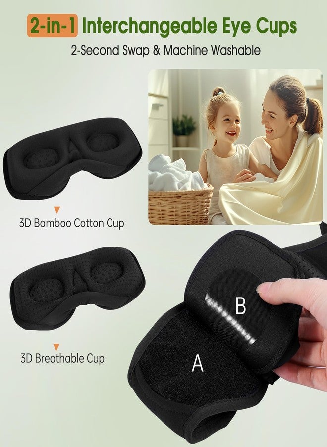 LC-dolida Bamboo Cotton Bluetooth Sleep Mask, 2 in 1 3D Soft Sleep Mask with Sleep Headphones, Sleep Eye Mask with Timming Setting, Blackout Sleeping Mask for Side Sleepers, Women Men, Black - Image 3