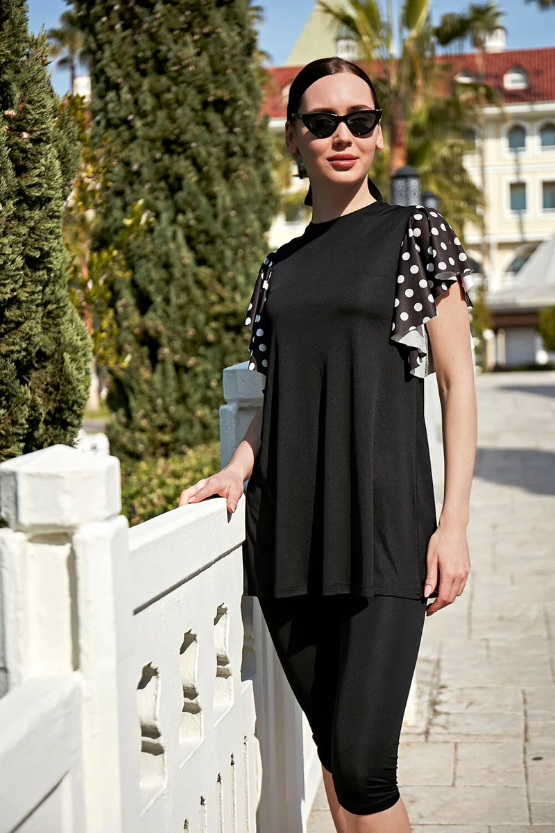 Remsa Mayo Remsa Swimsuit Remsa Semi Covered Flounce Sleeve Lycra Hijab Swimsuit 20113 Black