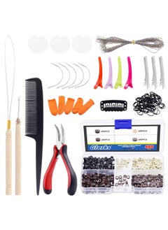 Larks 574Pcs Hair Extension Tools Kit Including 4 Colors Micro Ring Links Beads Micro Beads Plier Hook Needle Pulling Loop Hair Extension Plier Duckbill Hair Clips Combs Mini Rubber Bands