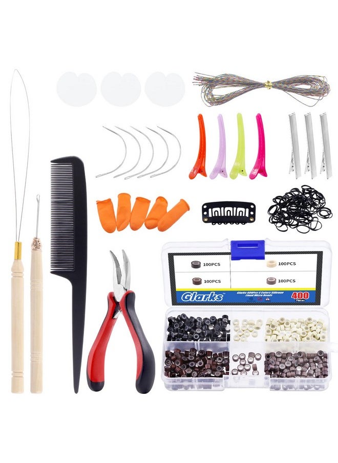 Glarks - Larks 574Pcs Hair Extension Tools Kit Including 4 Colors Micro Ring Links Beads Micro Beads Plier Hook Needle Pulling Loop Hair Extension Plier Duckbill Hair Clips Combs Mini Rubber Bands - Image 1
