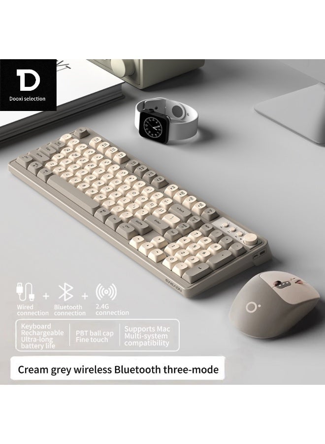 Wireless Bluetooth Dual-Mode Keyboard and Mouse Combo (98 Keyboards Included) - Silent Mechanical Feel, Ergonomic Design for All-Day Comfort, Durable PBT Spherical Keycaps Resistant to Wear & Grease, Soft White Backlight for Clear Visibility in Low-Light Environments, Built-in Rechargeable Lithium Battery for Ultra-Long Battery Life, Bluetooth Multi-Device Connection, Seamless Dual-System Switching (Windows/macOS), Sleek High-End Aesthetics, Perfect for Office Bulk Use & Workstation Deployment, Compatible with PC, Laptop, Mac - Image 1
