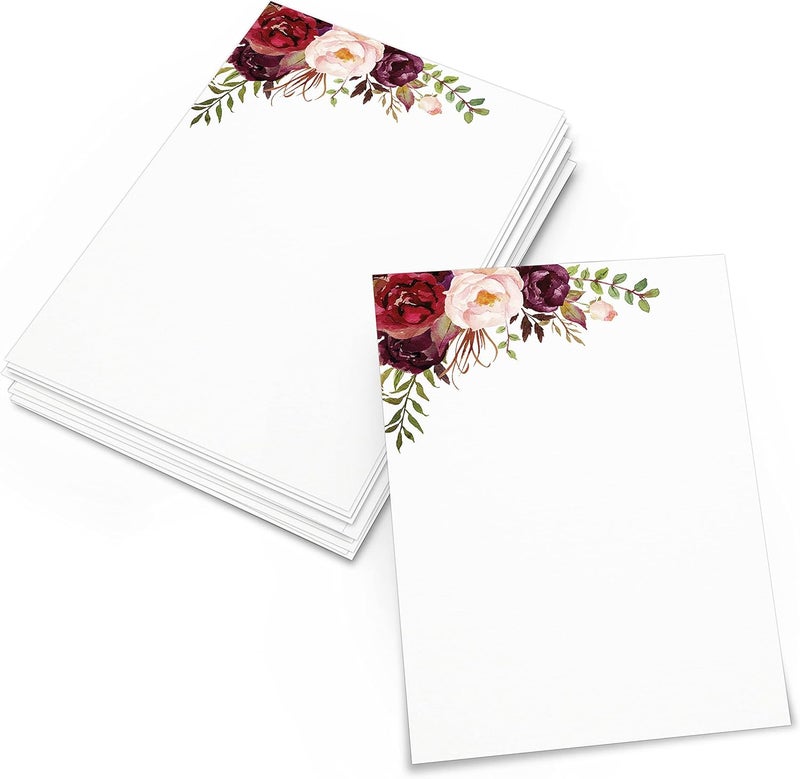 321Done Red Floral Cards, Vertical 4x6 Thick White Card Stock, Notecards & Stationery for Writing, Prinitng, Stamping - Made in USA, Set of 50 - No Envelopes - Image 1