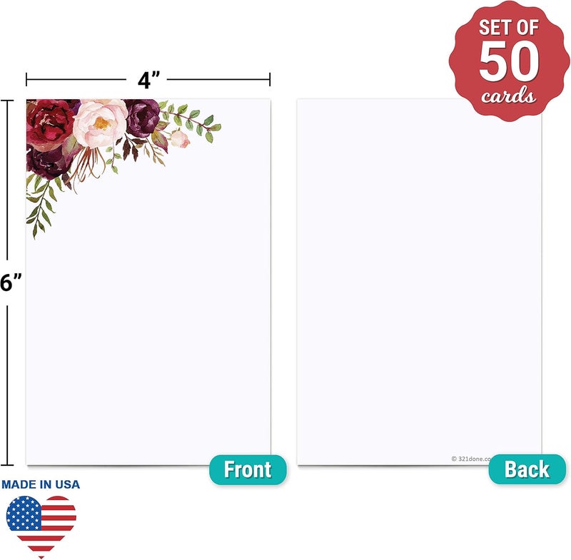 321Done Red Floral Cards, Vertical 4x6 Thick White Card Stock, Notecards & Stationery for Writing, Prinitng, Stamping - Made in USA, Set of 50 - No Envelopes - Image 2