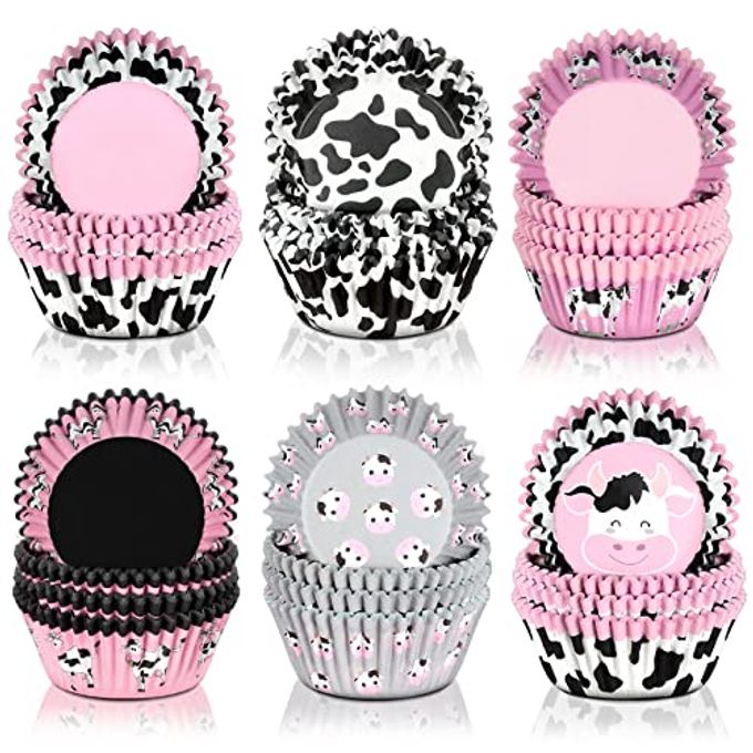 Vesici 600 Pcs Cow Print Cupcake Liners Wrappers 2 x 1.2 Inch Cute Pink Muffin Cup Paper Liners for Baking Western Cowgirl Themed Party Cake Decor for Birthday Wedding Bridal Shower Baby Shower Supply