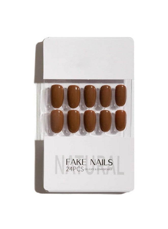 KIRA Artifical Fake Nails With Buffer & Glue, Natural False Nails Delicate & Comfortable With Long-Lasting And Waterproof For Women - A01 (Peanut Brown) (Pack Of 24) - Image 1