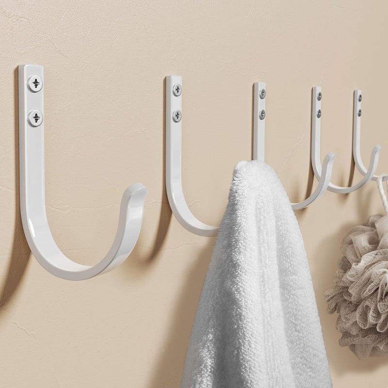 Josmimic Wall Hooks for Hanging Towel/Coat - 22LB Screw in Metal Hanger Wall Mount, for Outdoor, Closet, Door, Bathrooms, for Backpack, Robe, White 5 Pack - Image 1