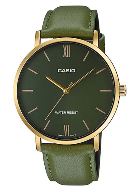 Men Enticer Leather Analog Wrist Watch MTP-VT01GL-3BUDF - 33 mm - Green