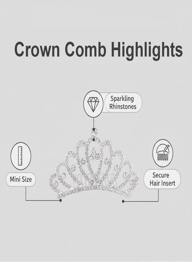QUUPY Small Rhinestone Crown Comb Mini Tiara Hair Clips Shiny Crystal Tiara Crowns Princess Hair Accessories for Girls(Silver) - Image 3