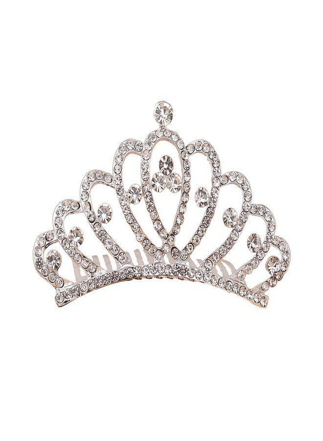 QUUPY Small Rhinestone Crown Comb Mini Tiara Hair Clips Shiny Crystal Tiara Crowns Princess Hair Accessories for Girls(Silver) - Image 1