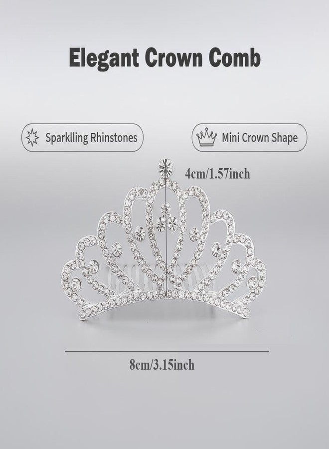 QUUPY Small Rhinestone Crown Comb Mini Tiara Hair Clips Shiny Crystal Tiara Crowns Princess Hair Accessories for Girls(Silver) - Image 2